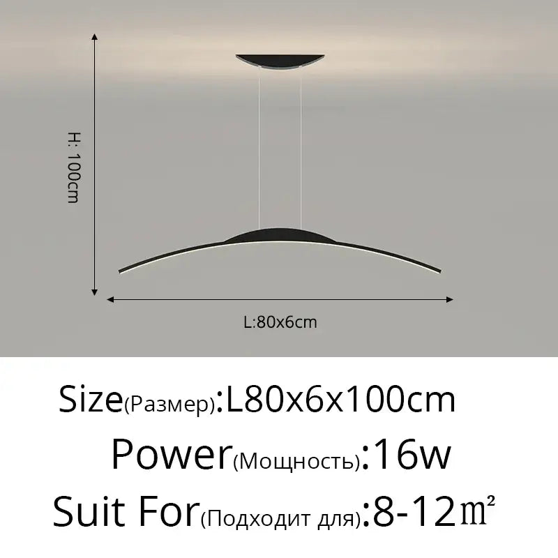 Modern black curved decorbites led ceiling pendant lamp with sleek minimalist design and 16w led bulb for home decor