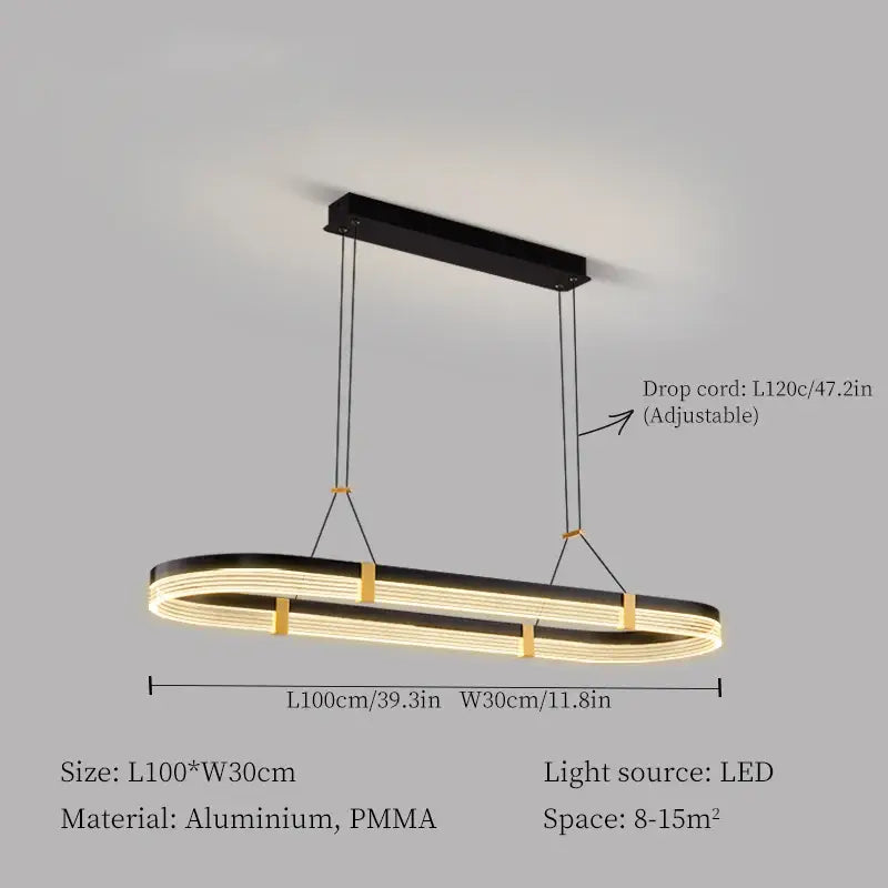 Modern black and gold oval pendant lights with led illumination made from aluminum and pmma by decorbites led ceiling is ideal for dining decor
