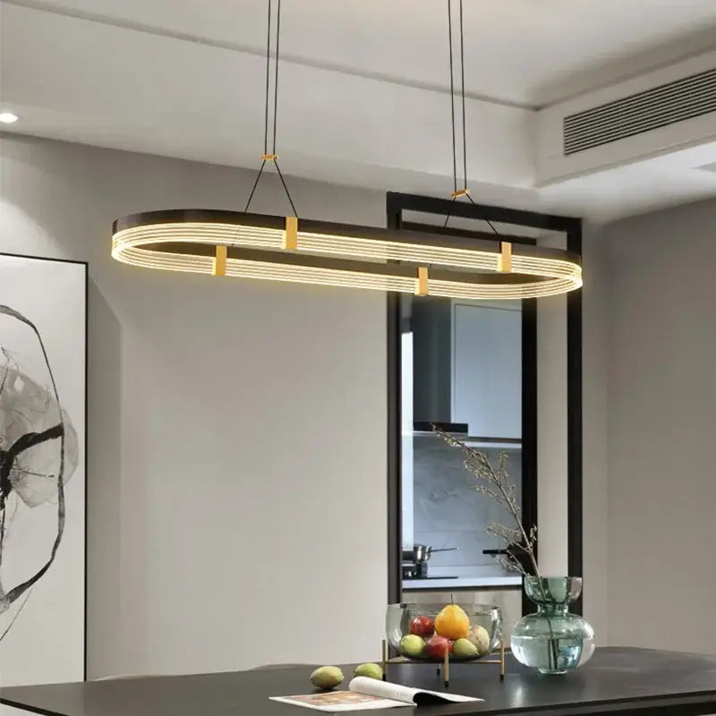 Modern oval pendant lights by decorbites led ceiling pendant with sleek black frame and warm golden led strips
