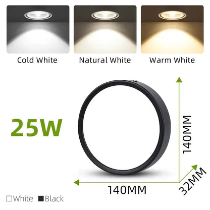 Decorbites™ black circular led ceiling spot downlight 25w with cold, natural, and warm white lighting options for home