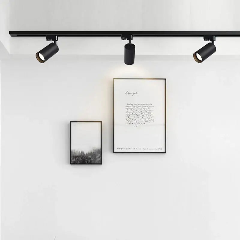 Black matte finish decorbites led ceiling spotlight with adjustable heads mounted on a ceiling rail for modern spaces