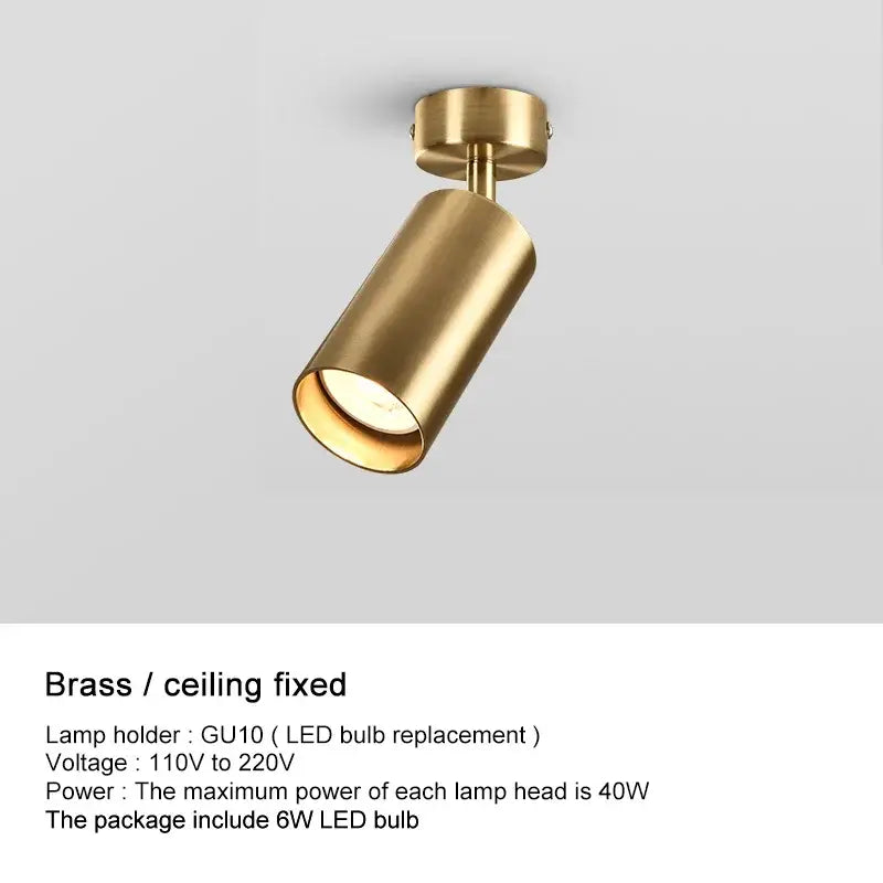 Brass-finished decorbites led ceiling spotlight with cylindrical adjustable head and gu10 lamp holder for modern spaces