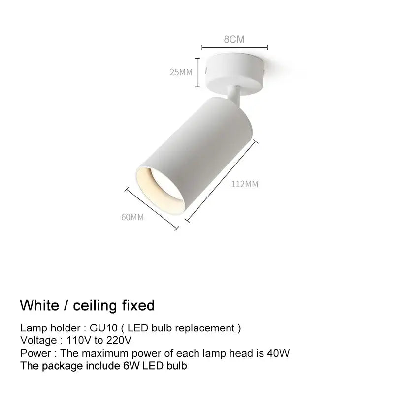 Decorbites led ceiling spotlight with white cylindrical body and adjustable head for modern interior lighting