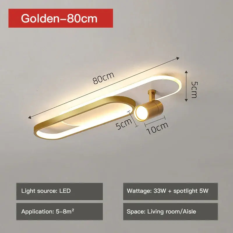Golden decorbites led ceiling spotlight 80cm with elongated oval design and warm illumination for indoor lighting