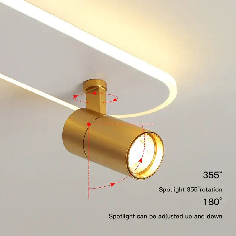 Gold-finished DecorBites led ceiling spotlight with adjustable 355° rotation and 180° tilt for interior lighting