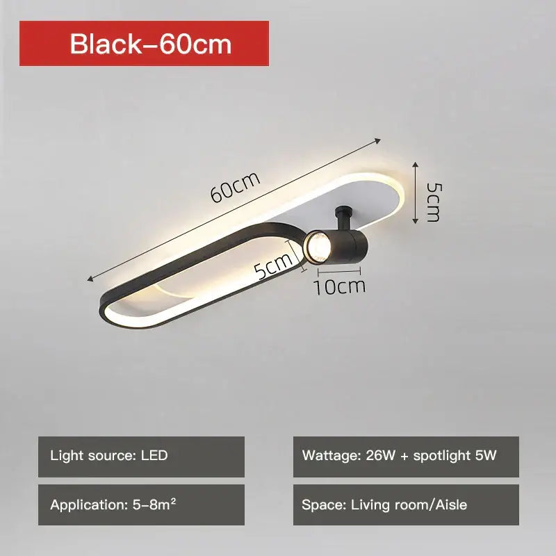 Black 60cm decorbites led ceiling spotlight with sleek oval design and integrated light for modern interior lighting