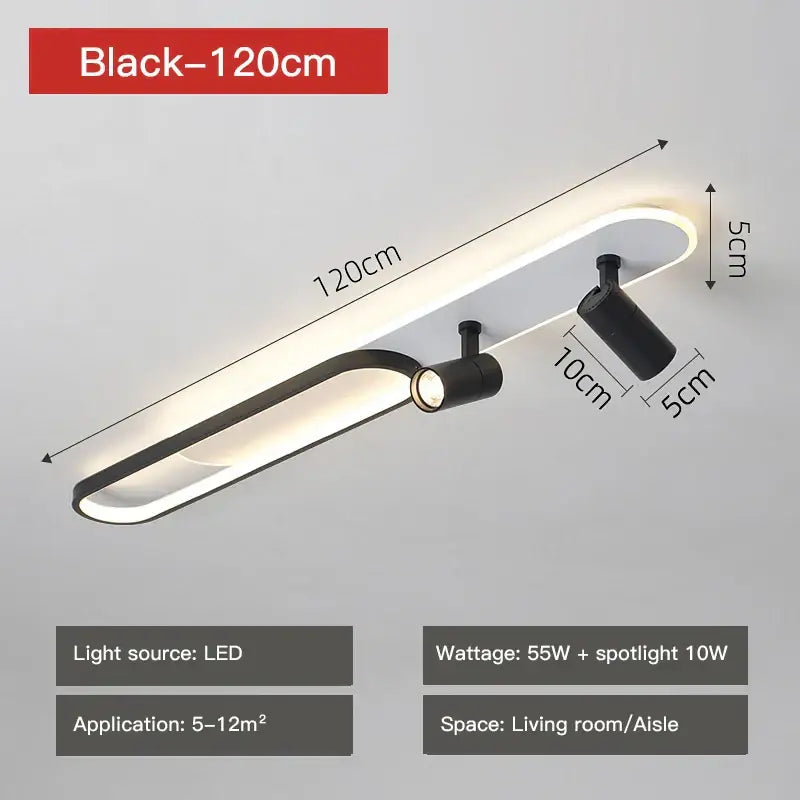 Black decorbites led ceiling spotlights with sleek elongated design and two adjustable spotlights for interior lighting
