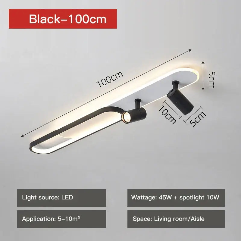 Black 100cm decorbites led ceiling track lighting fixture with integrated spotlight for interior living spaces