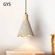 DecorBites™ LED cement pendant lamp with creamy textured concrete shade, natural wood top, and gold scalloped edge