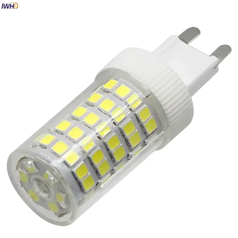 White decorbites led ceramic bi-pin bulb with multiple yellowish leds in a cylindrical pattern dimmable 4w g9 replacement