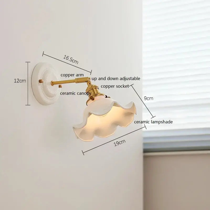 Vintage style wall lamp decorbites led ceramic with copper arm brass and ceramic canopy for bedroom and bathroom mirror