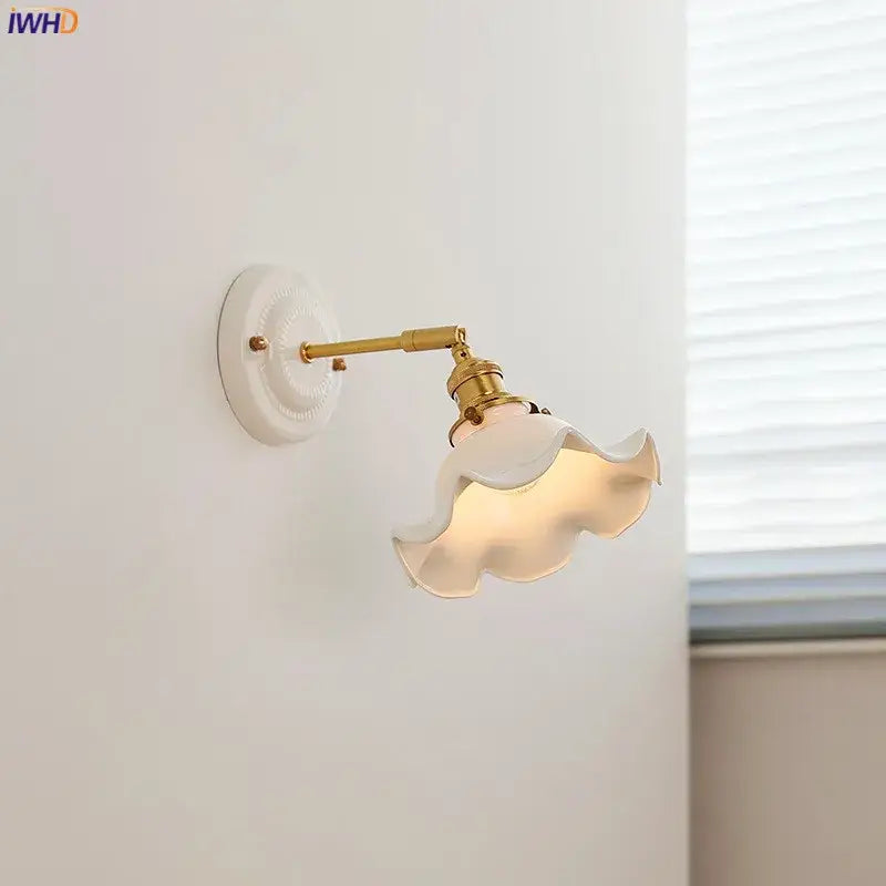 White ceramic wall lamp with copper arm and scalloped glass shade decorbites led ceramic for bedroom bathroom mirror