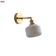 Decorbites led ceramic white ribbed glass wall sconce with brass finish and knob switch for bedroom and bathroom lighting