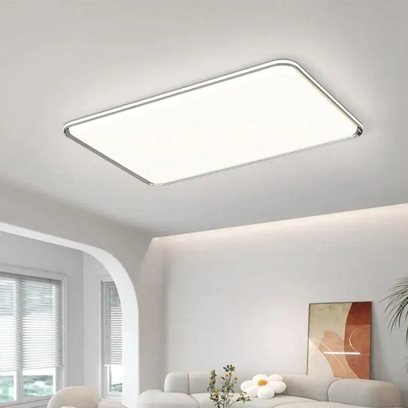 Modern rectangular decorbites led chandelier with sleek chrome frame and soft white illumination for living spaces