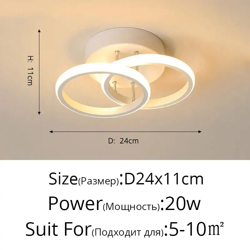 Modern white led chandelier black white ceiling light featuring two interlocking circular rings by DecorBites LED chandelier
