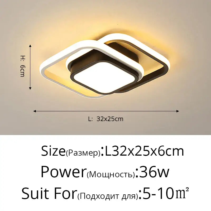 Modern square DecorBites LED chandelier with sleek white and black double-layered frame design ceiling light