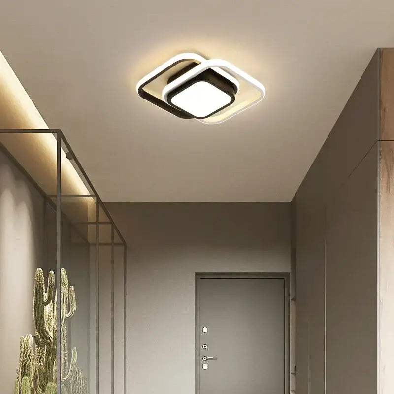 Decorbites led chandelier black white ceiling light with modern square geometric design and warm ambient illumination