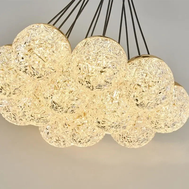 Decorbites led chandelier ceiling lamp featuring faceted glass spheres suspended by black cords for chic bedroom decor