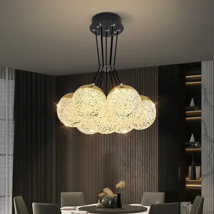 Decorbites led chandelier ceiling lamp with golden metallic frames and crystal mesh for chic bedroom and living room lighting