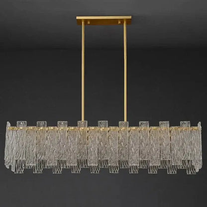 Gold-toned decorbites led chandelier ceiling lamp with cascading clear crystal fringe for living room and bedroom lighting
