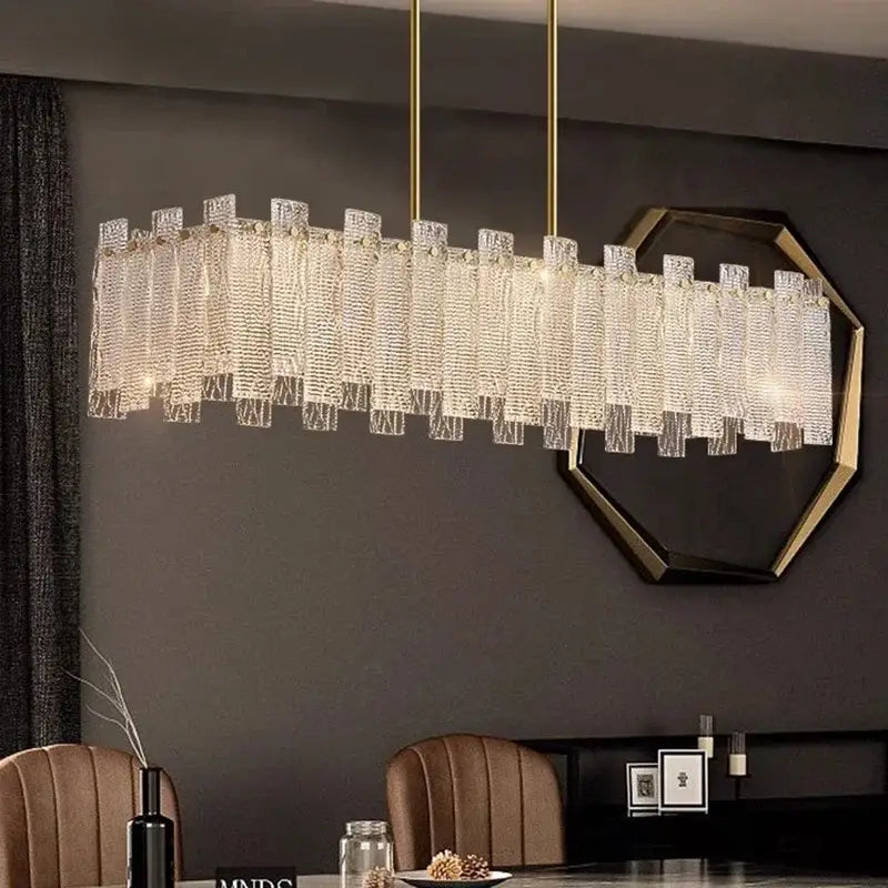 Decorbites led chandelier ceiling lamp with gold frame and clear crystal prisms for living room and bedroom lighting