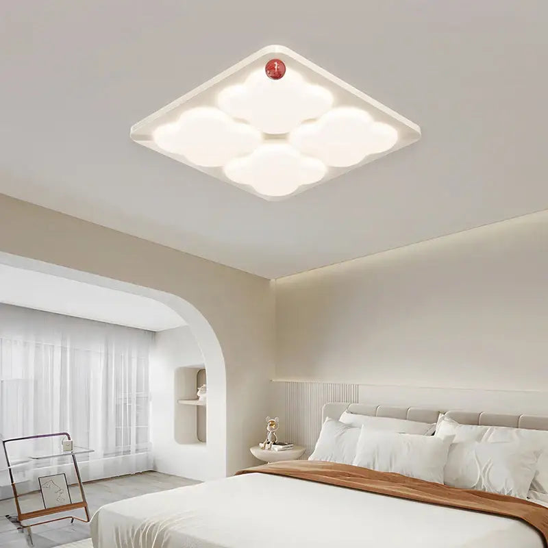 White cloud-shaped ceiling light fixture with square frame and soft illumination by DecorBites led chandelier ceiling for bedroom