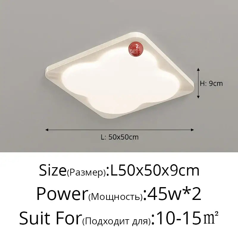 White cloud-shaped ceiling light with red decorative sphere for bedroom by decorbites led chandelier ceiling light