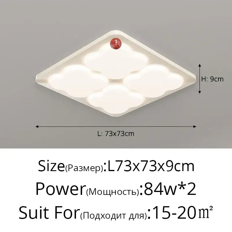 White diamond shaped decorbites led chandelier ceiling light with cloud motifs and red accent for bedroom and hallway