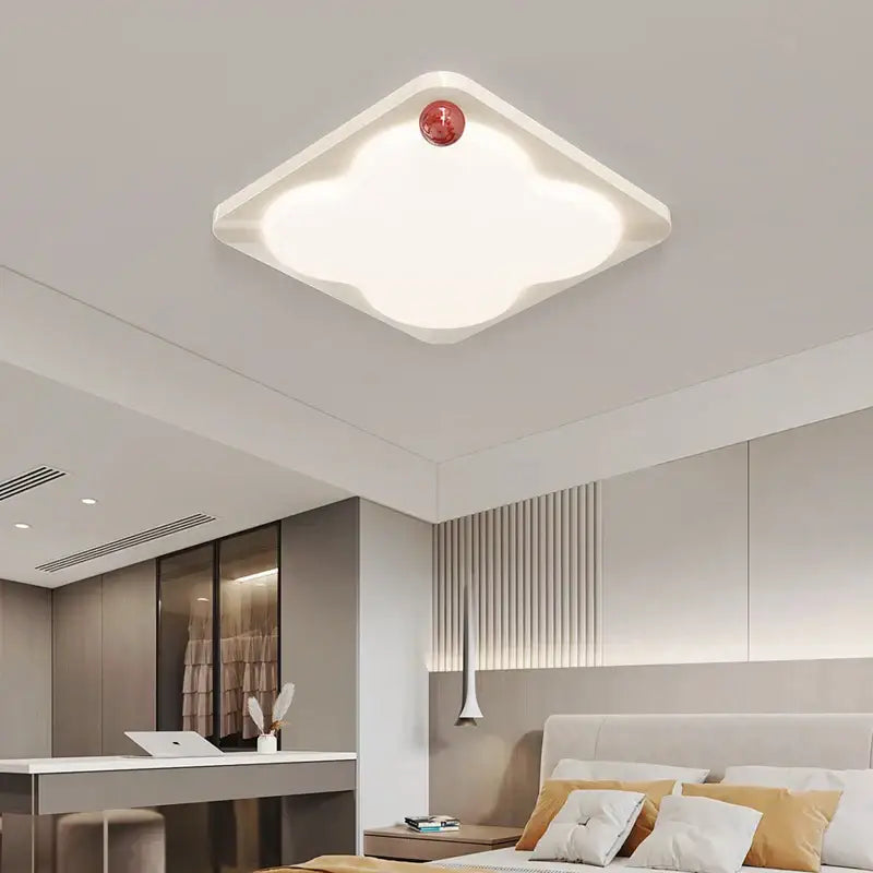 White cloud-shaped DecorBites LED chandelier ceiling light with red circular accent for bedroom and hallway use