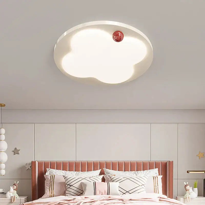 White cloud-shaped decorbites led chandelier ceiling light with red spherical accent for bedroom hallway dining room
