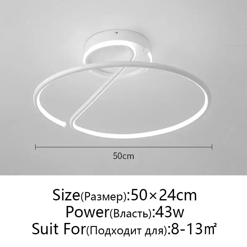 Modern white led chandelier chrome with two interlocking rings by decorbites for living room kitchen and home decor