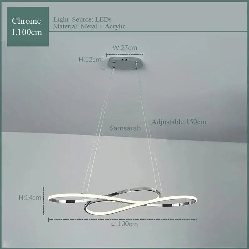 Chrome-finished infinity-loop decorbites led chandelier with metal and acrylic for living room dining kitchen lighting