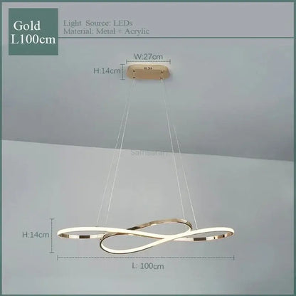 Gold-colored modern infinity loop decorbites led chandelier with metallic and acrylic design for living room lighting