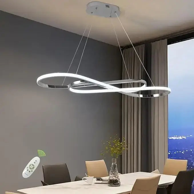 Modern decorbites led chandelier in infinity shape with chrome finish and integrated lighting for living room use