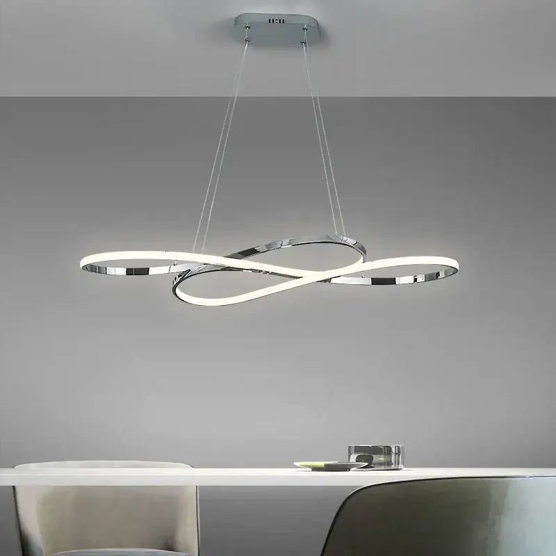Modern chrome-finished infinity loop decorbites led chandelier with integrated led lighting for living room use