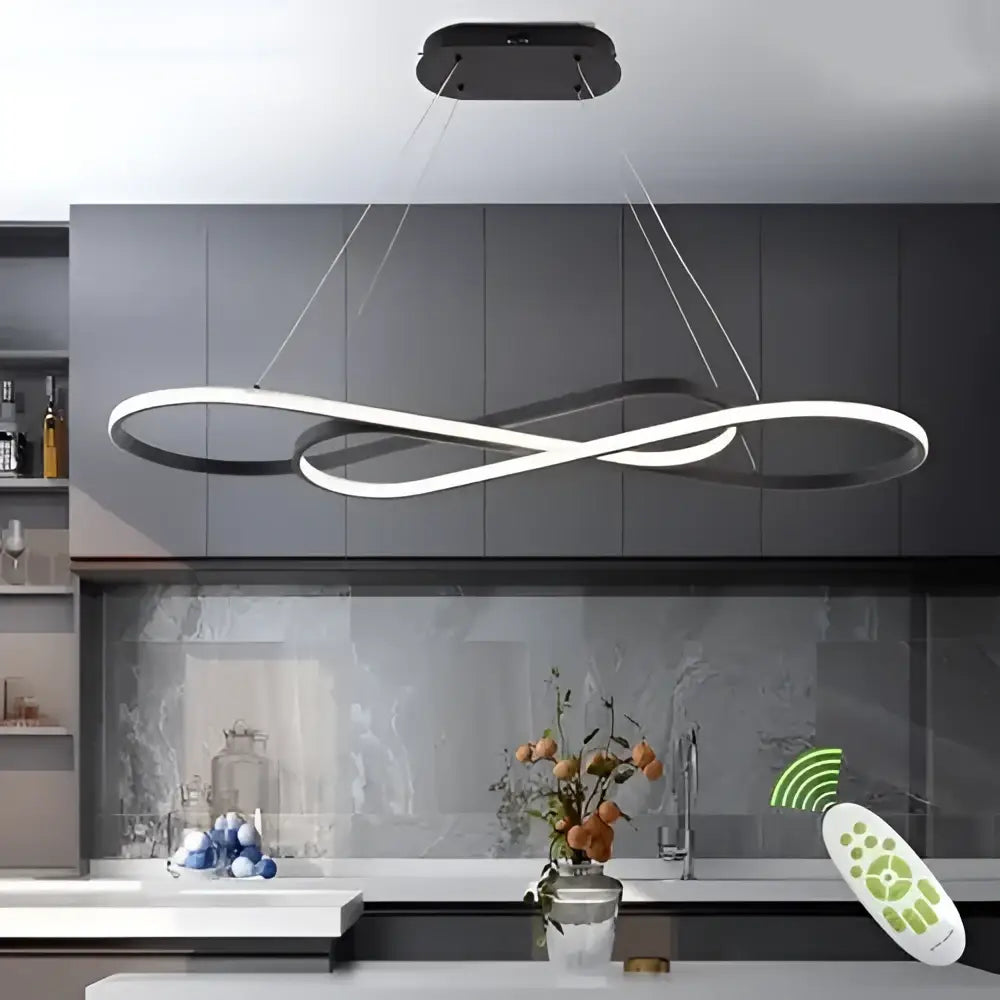 Modern infinity-shaped decorbites led chandelier with sleek black and white electroplated bands for living room use