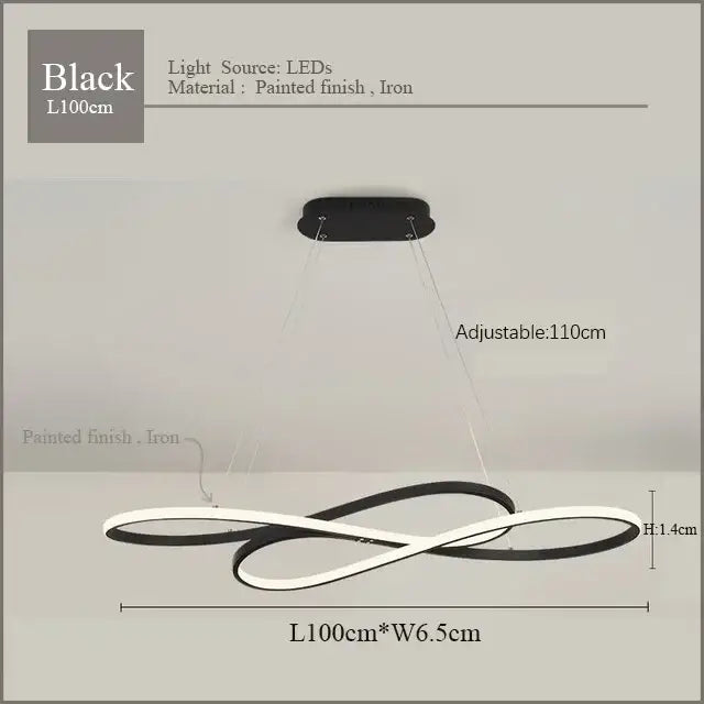 Black infinity-shaped decorbites led chandelier with painted iron finish for dining kitchen and living room lighting