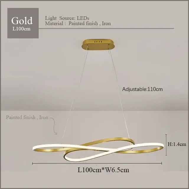 Gold-colored decorbites led chandelier with modern intertwined ring design and painted iron finish for living room use