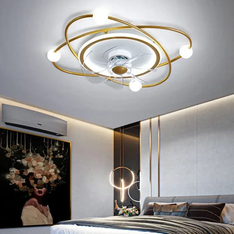Decorbites™ gold-toned chandelier electric fan with integrated led lights and white motor housing for modern home decor
