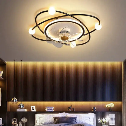 Modern black metal DecorBites™ chandelier electric fan with integrated lights and central white circular design for home decor