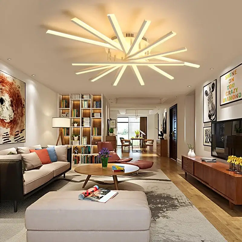 Modern white aluminum decorbites led chandelier with starburst design chandelier fan lampshade for living room use