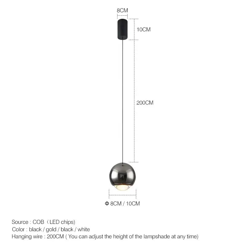 DecorBites led chandelier spherical pendant light with polished chrome finish and black mounting fixture for bedroom or kitchen