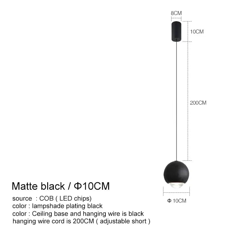 Matte black spherical decorbites led chandelier with cob led chip and adjustable 200cm wire for modern interiors