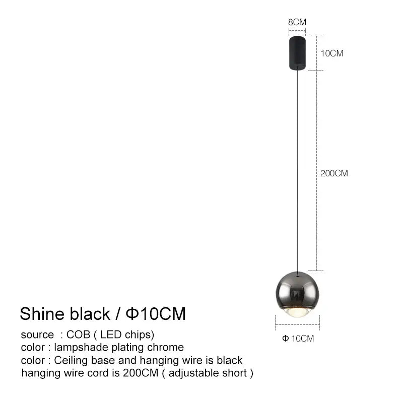 Sleek black spherical decorbites led chandelier with chrome-plated lampshade and 200cm adjustable wire for modern spaces