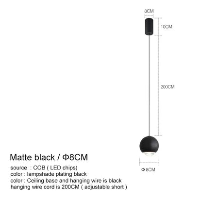 Matte black spherical pendant light with 8cm lampshade in decorbites led chandelier for modern bedroom kitchen study