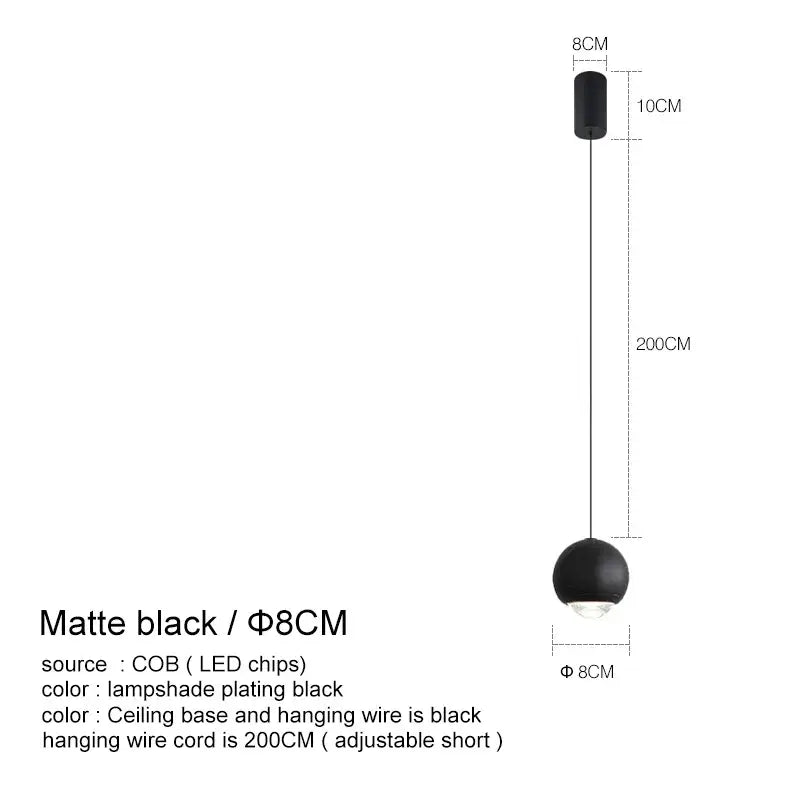 Matte black spherical pendant light with 8cm lampshade in decorbites led chandelier for modern bedroom kitchen study