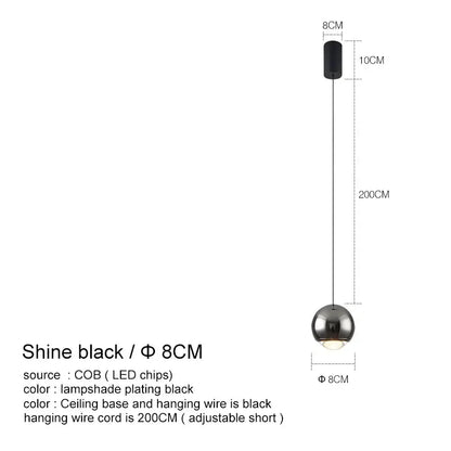 Black spherical decorbites led chandelier pendant light with sleek modern design 8cm diameter for bedroom kitchen study