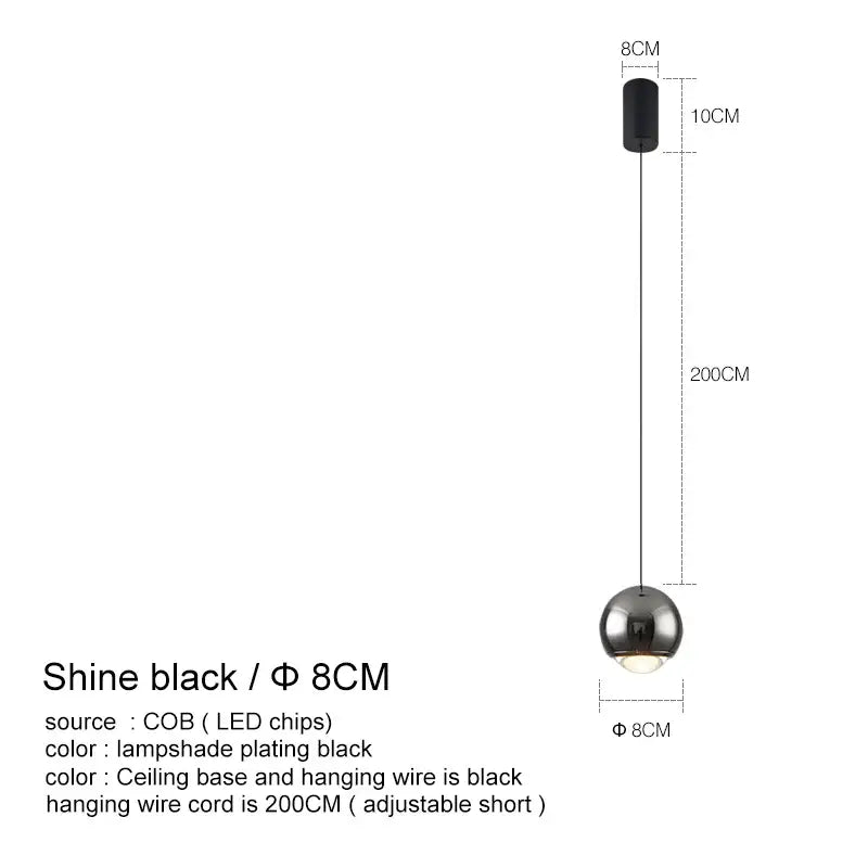 Black spherical decorbites led chandelier pendant light with sleek modern design 8cm diameter for bedroom kitchen study