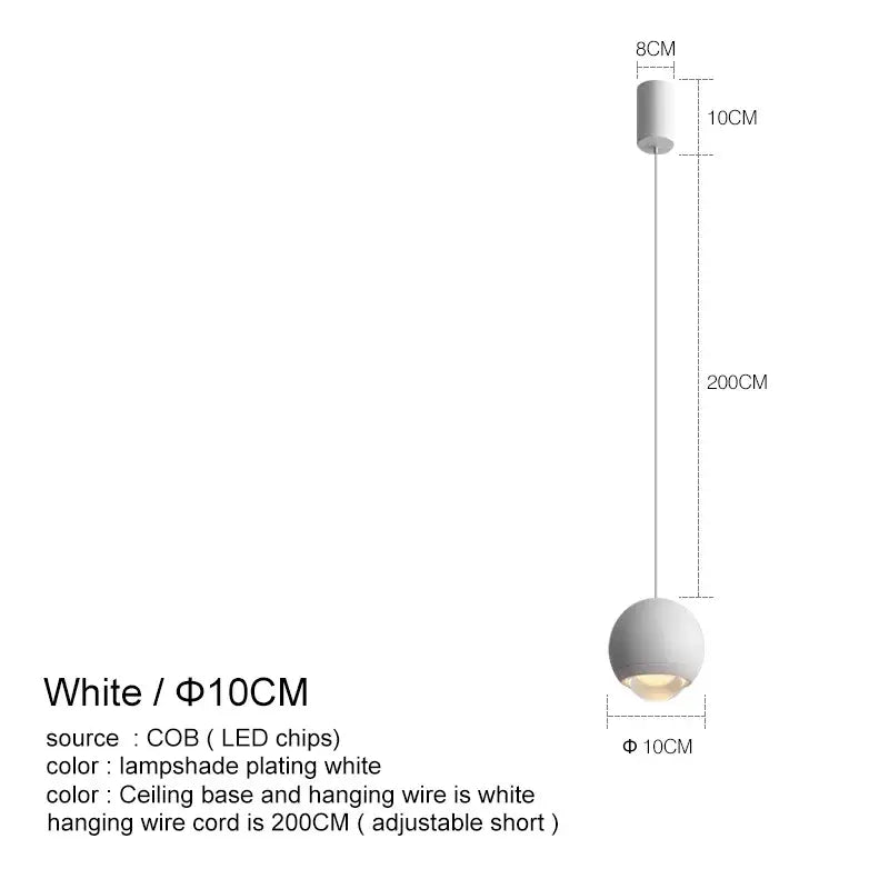 White spherical pendant light with 10cm shade and 200cm wire in chrome gold finish by DecorBites led chandelier