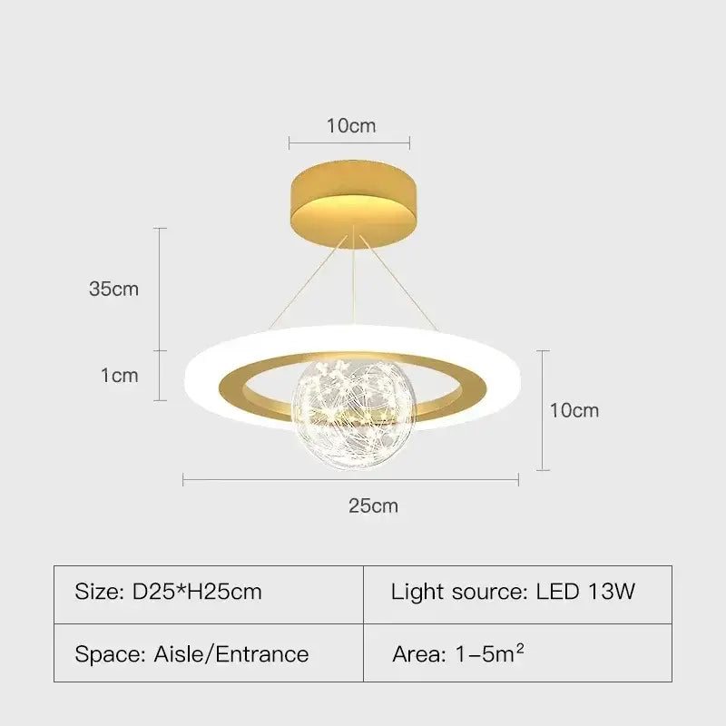 Modern gold and white led chandelier by decorbites featuring spherical wireframe design for boys room lighting